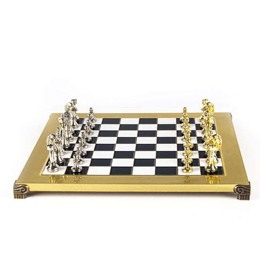 CLASSIC METAL STAUNTON CHESS SET with gold/silver chessmen and bronze chessboard 36 x 36cm (Medium) - Premium Chess from MANOPOULOS Chess & Backgammon - Just €210! Shop now at MANOPOULOS Chess & Backgammon