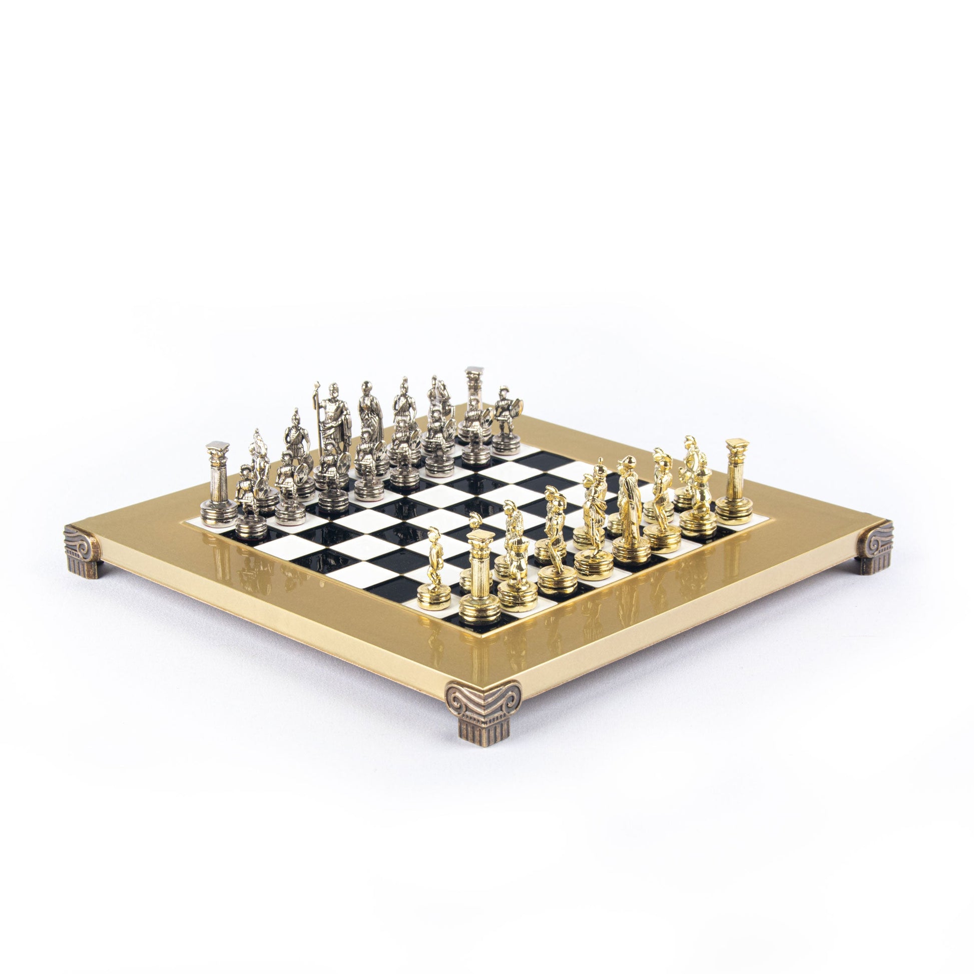 GREEK ROMAN PERIOD CHESS SET with gold/silver chessmen and bronze chessboard 28 x 28cm (Small) - Premium Chess from MANOPOULOS Chess & Backgammon - Just €163! Shop now at MANOPOULOS Chess & Backgammon