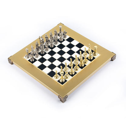 GREEK ROMAN PERIOD CHESS SET with gold/silver chessmen and bronze chessboard 28 x 28cm (Small) - Premium Chess from MANOPOULOS Chess & Backgammon - Just €163! Shop now at MANOPOULOS Chess & Backgammon