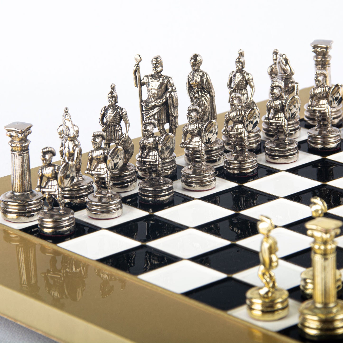 GREEK ROMAN PERIOD CHESS SET with gold/silver chessmen and bronze chessboard 28 x 28cm (Small) - Premium Chess from MANOPOULOS Chess & Backgammon - Just €163! Shop now at MANOPOULOS Chess & Backgammon