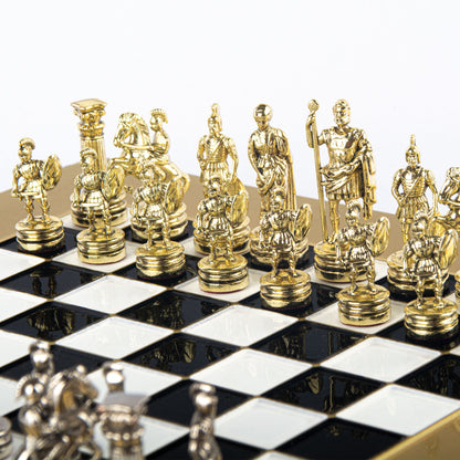 GREEK ROMAN PERIOD CHESS SET with gold/silver chessmen and bronze chessboard 28 x 28cm (Small) - Premium Chess from MANOPOULOS Chess & Backgammon - Just €163! Shop now at MANOPOULOS Chess & Backgammon