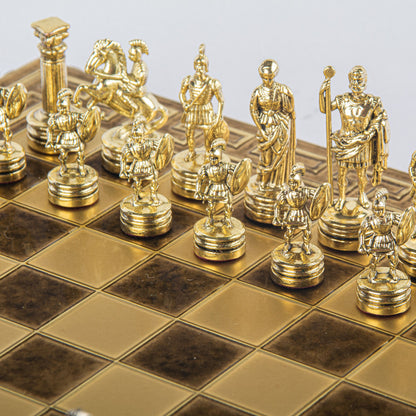 GREEK ROMAN PERIOD CHESS SET with gold/silver chessmen and meander bronze chessboard 28 x 28cm (Small) - Premium Chess from MANOPOULOS Chess & Backgammon - Just €138! Shop now at MANOPOULOS Chess & Backgammon