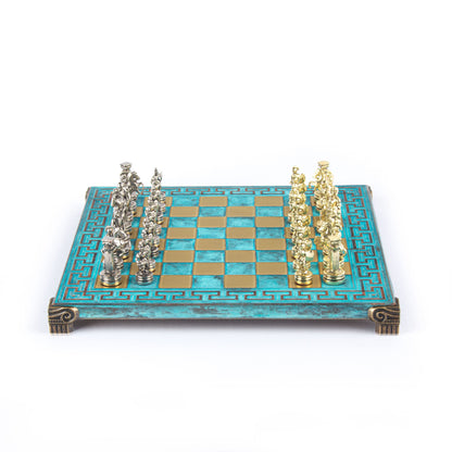 GREEK ROMAN PERIOD CHESS SET with gold/silver chessmen and meander bronze chessboard 28 x 28cm (Small) - Premium Chess from MANOPOULOS Chess & Backgammon - Just €138! Shop now at MANOPOULOS Chess & Backgammon