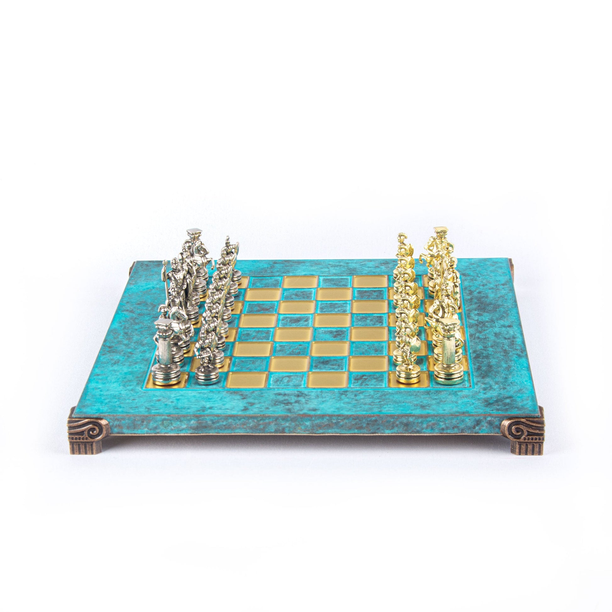 GREEK ROMAN PERIOD CHESS SET with gold/silver chessmen and bronze chessboard 28 x 28cm (Small) - Premium Chess from MANOPOULOS Chess & Backgammon - Just €163! Shop now at MANOPOULOS Chess & Backgammon