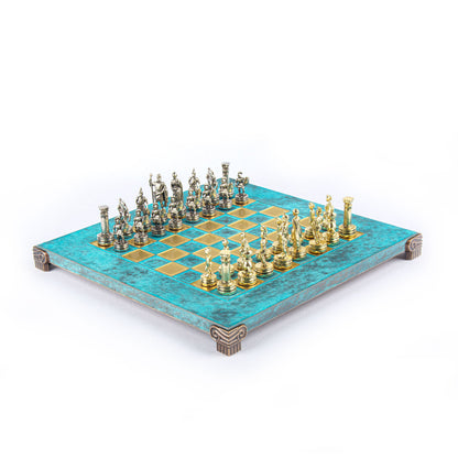 GREEK ROMAN PERIOD CHESS SET with gold/silver chessmen and bronze chessboard 28 x 28cm (Small) - Premium Chess from MANOPOULOS Chess & Backgammon - Just €163! Shop now at MANOPOULOS Chess & Backgammon