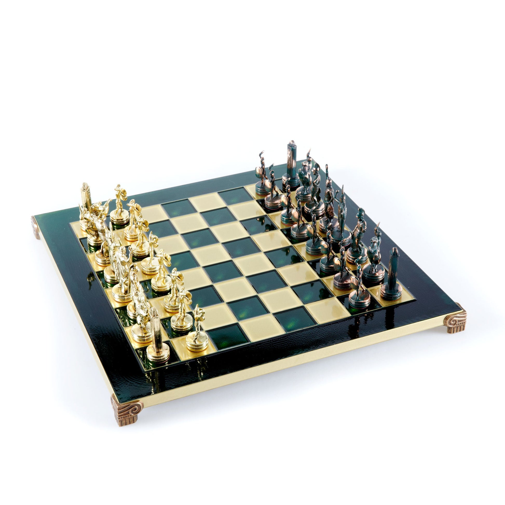 GREEK MYTHOLOGY CHESS SET with green/gold chessmen and bronze chessboard 36 x 36cm (Medium) - Premium Chess from MANOPOULOS Chess & Backgammon - Just €210! Shop now at MANOPOULOS Chess & Backgammon