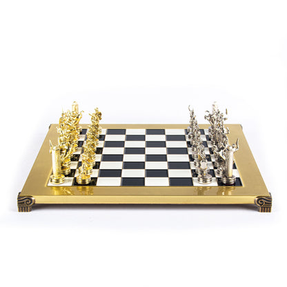 Handcrafted Greek Mythology Chess Set - Gold & Silver Chessmen with Bronze Board (Medium) BLU - Premium Chess from MANOPOULOS Chess & Backgammon - Just €210! Shop now at MANOPOULOS Chess & Backgammon