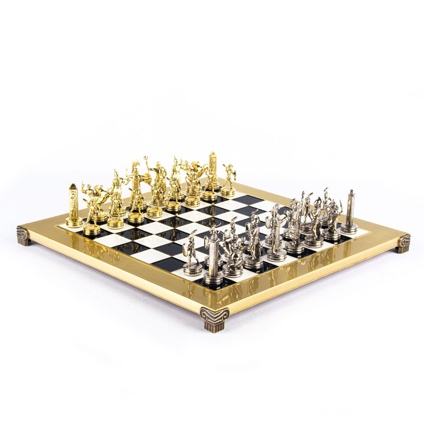 Handcrafted Greek Mythology Chess Set - Gold & Silver Chessmen with Bronze Board (Medium) BLU - Premium Chess from MANOPOULOS Chess & Backgammon - Just €210! Shop now at MANOPOULOS Chess & Backgammon