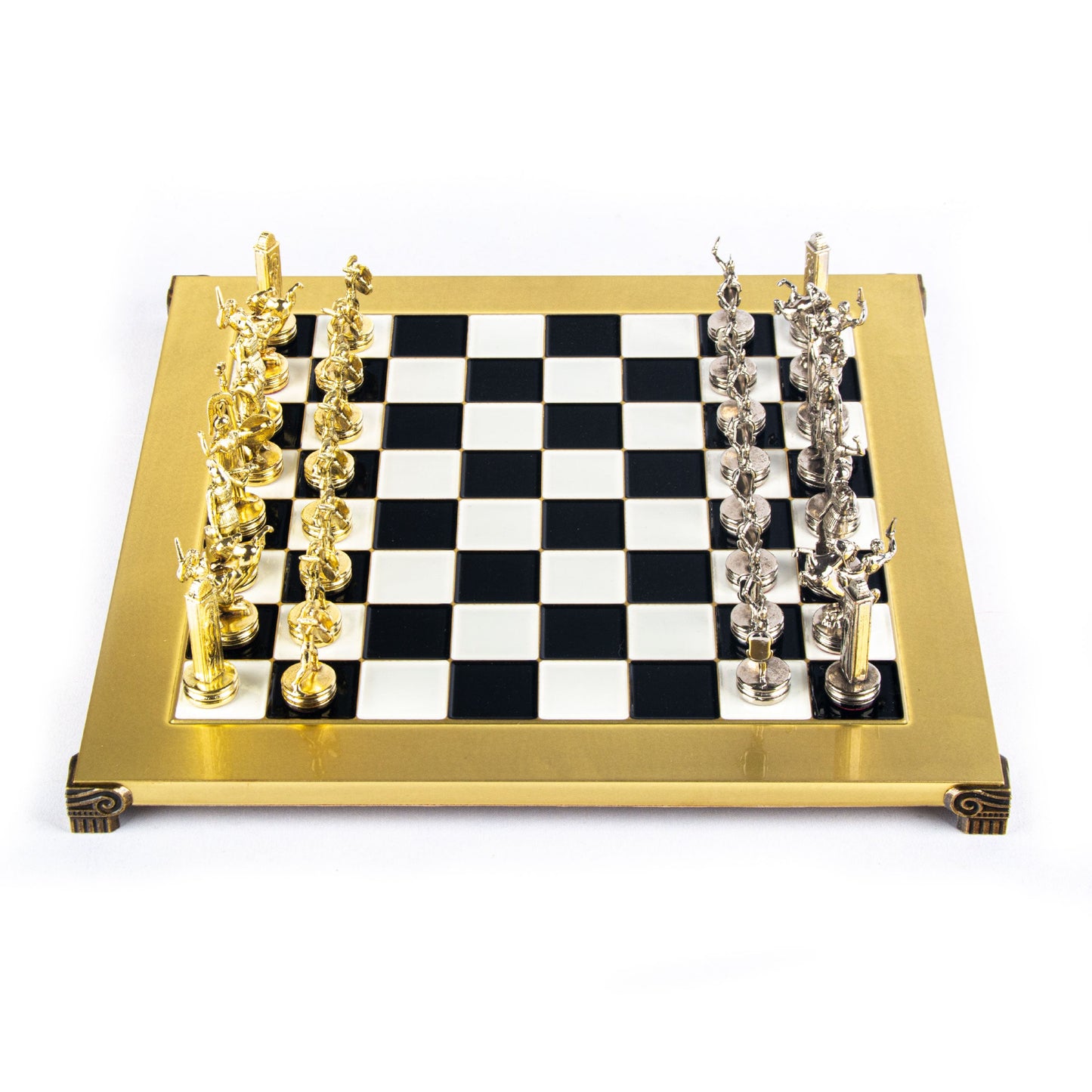 Handcrafted Greek Mythology Chess Set - Gold & Silver Chessmen with Bronze Board (Medium) BLU - Premium Chess from MANOPOULOS Chess & Backgammon - Just €210! Shop now at MANOPOULOS Chess & Backgammon