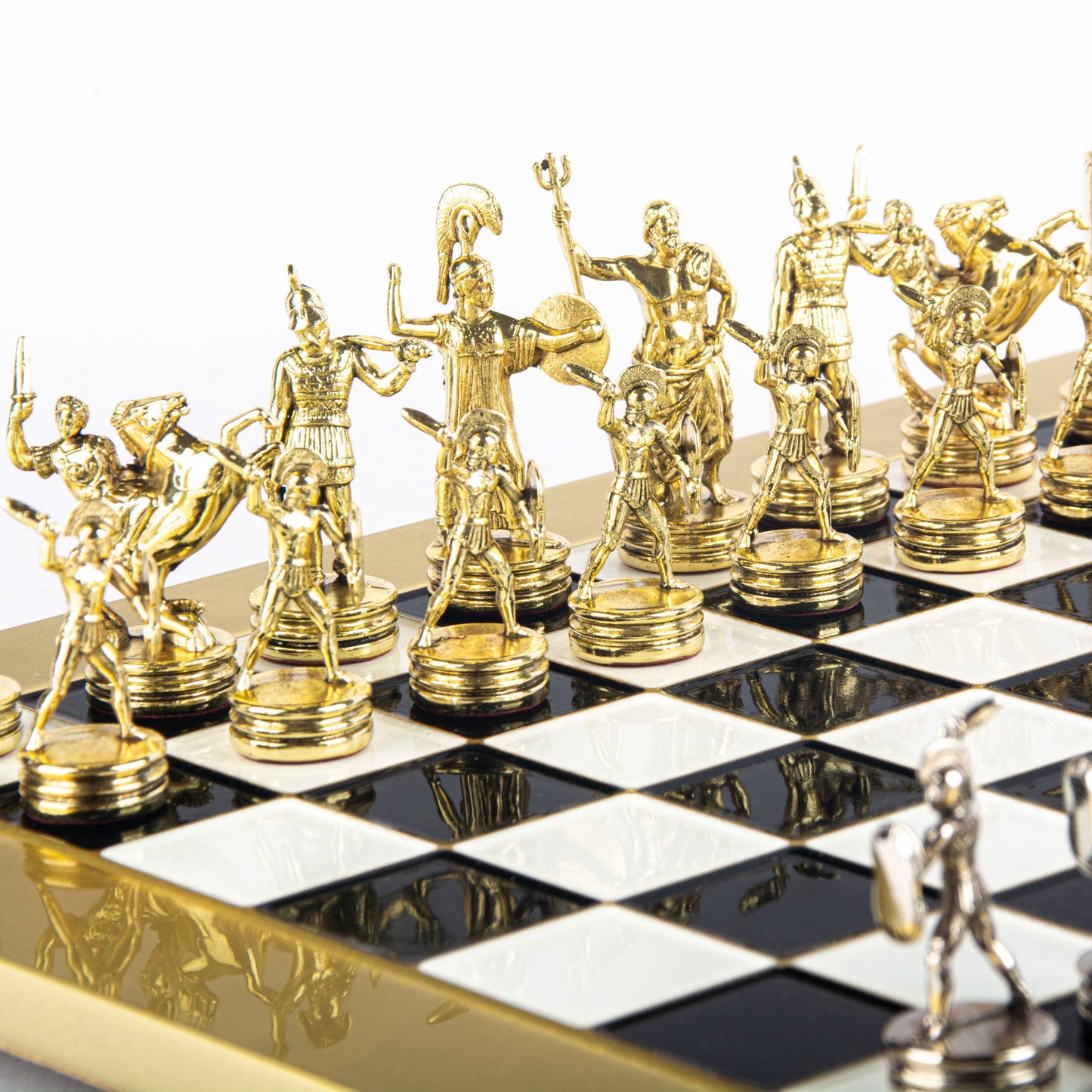 Handcrafted Greek Mythology Chess Set - Gold & Silver Chessmen with Bronze Board (Medium) BLU - Premium Chess from MANOPOULOS Chess & Backgammon - Just €210! Shop now at MANOPOULOS Chess & Backgammon