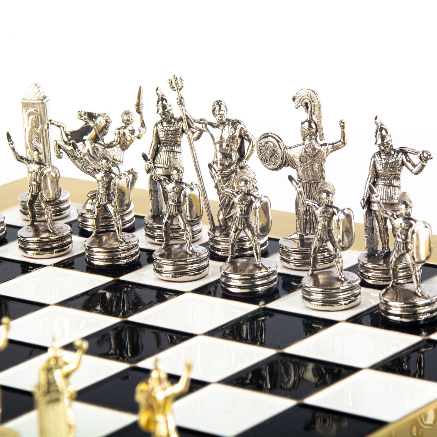 Handcrafted Greek Mythology Chess Set - Gold & Silver Chessmen with Bronze Board (Medium) BLU - Premium Chess from MANOPOULOS Chess & Backgammon - Just €210! Shop now at MANOPOULOS Chess & Backgammon