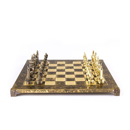 GREEK MYTHOLOGY CHESS SET with gold/brown chessmen and bronze chessboard 36 x 36cm (Medium) - Premium Chess from MANOPOULOS Chess & Backgammon - Just €210! Shop now at MANOPOULOS Chess & Backgammon