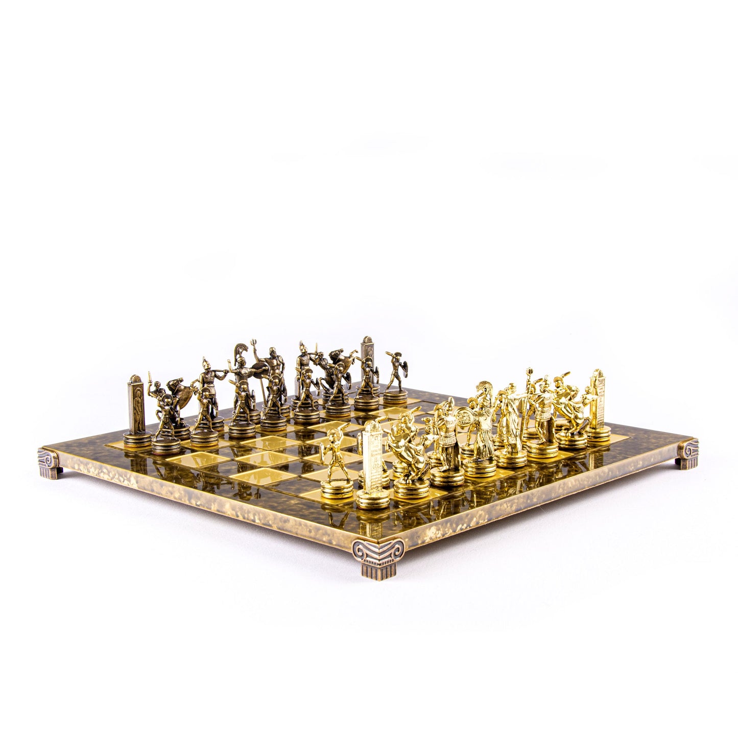 GREEK MYTHOLOGY CHESS SET with gold/brown chessmen and bronze chessboard 36 x 36cm (Medium) - Premium Chess from MANOPOULOS Chess & Backgammon - Just €210! Shop now at MANOPOULOS Chess & Backgammon