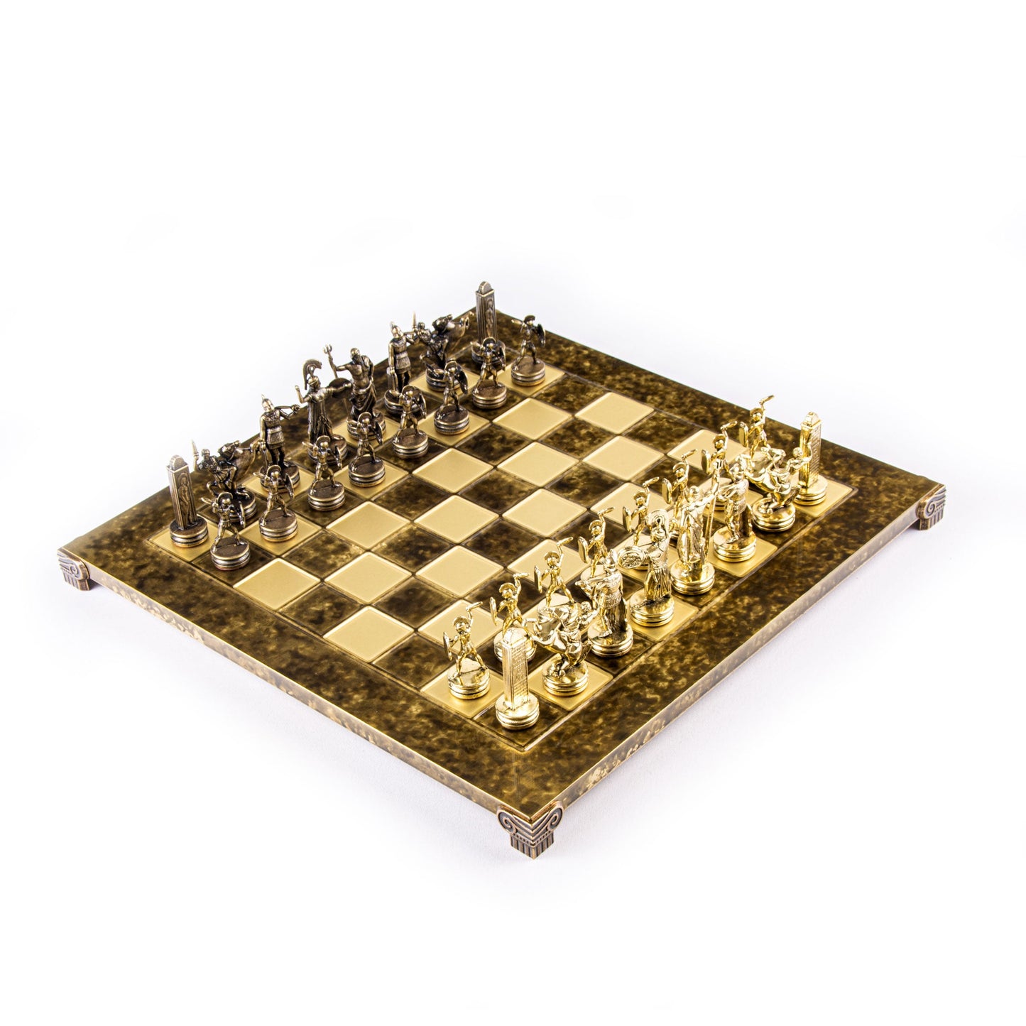 GREEK MYTHOLOGY CHESS SET with gold/brown chessmen and bronze chessboard 36 x 36cm (Medium) - Premium Chess from MANOPOULOS Chess & Backgammon - Just €210! Shop now at MANOPOULOS Chess & Backgammon