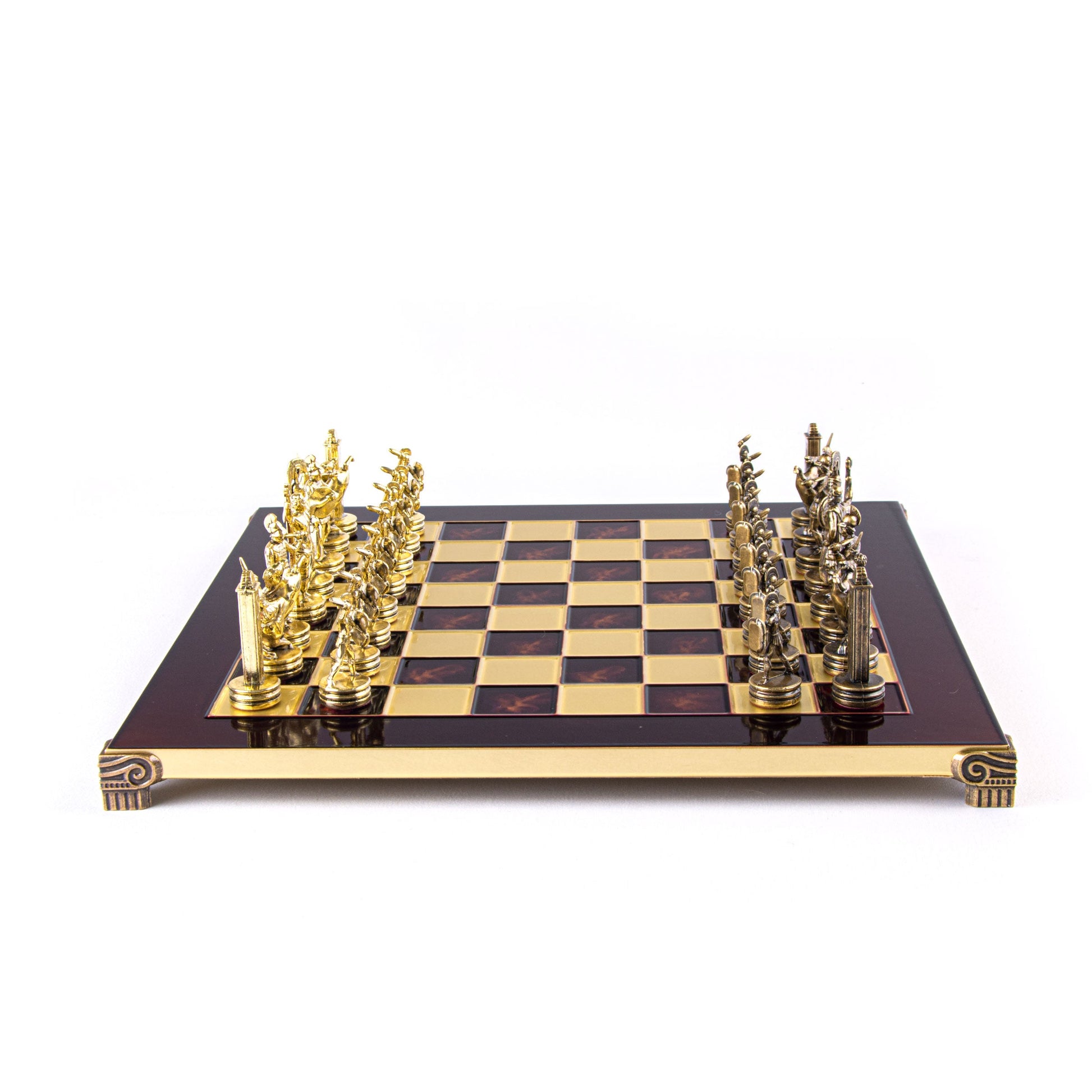 GREEK MYTHOLOGY CHESS SET with gold/brown chessmen and bronze chessboard 36 x 36cm (Medium) - Premium Chess from MANOPOULOS Chess & Backgammon - Just €210! Shop now at MANOPOULOS Chess & Backgammon