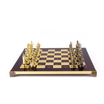 GREEK MYTHOLOGY CHESS SET with gold/brown chessmen and bronze chessboard 36 x 36cm (Medium) - Premium Chess from MANOPOULOS Chess & Backgammon - Just €210! Shop now at MANOPOULOS Chess & Backgammon