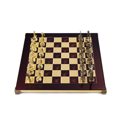 GREEK MYTHOLOGY CHESS SET with gold/brown chessmen and bronze chessboard 36 x 36cm (Medium) - Premium Chess from MANOPOULOS Chess & Backgammon - Just €210! Shop now at MANOPOULOS Chess & Backgammon