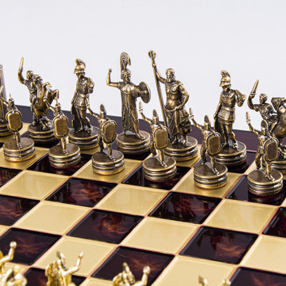 GREEK MYTHOLOGY CHESS SET with gold/brown chessmen and bronze chessboard 36 x 36cm (Medium) - Premium Chess from MANOPOULOS Chess & Backgammon - Just €210! Shop now at MANOPOULOS Chess & Backgammon