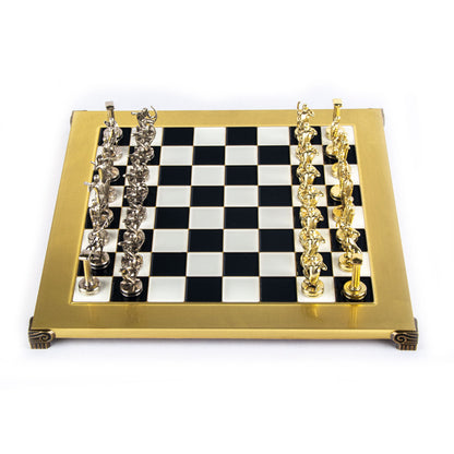 LABOURS OF HERCULES CHESS SET with gold/silver chessmen and bronze chessboard 36 x 36cm (Medium) - Premium Chess from MANOPOULOS Chess & Backgammon - Just €210! Shop now at MANOPOULOS Chess & Backgammon