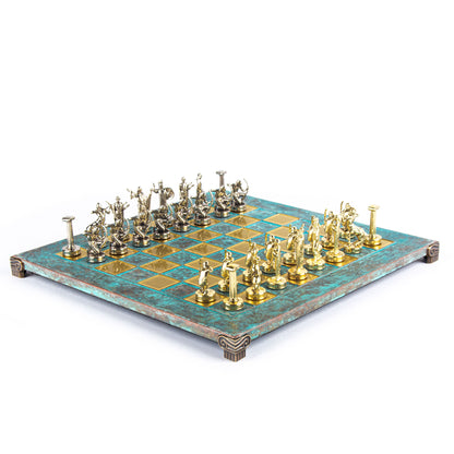 LABOURS OF HERCULES CHESS SET with gold/silver chessmen and bronze chessboard 36 x 36cm (Medium) - Premium Chess from MANOPOULOS Chess & Backgammon - Just €210! Shop now at MANOPOULOS Chess & Backgammon