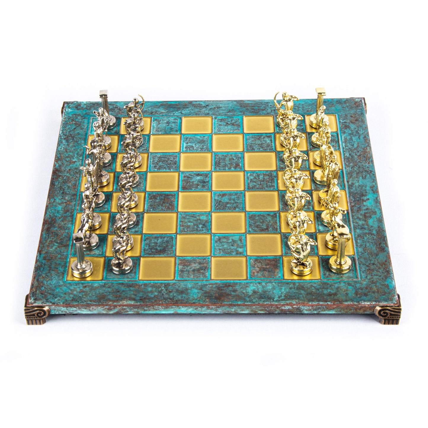 LABOURS OF HERCULES CHESS SET with gold/silver chessmen and bronze chessboard 36 x 36cm (Medium) - Premium Chess from MANOPOULOS Chess & Backgammon - Just €210! Shop now at MANOPOULOS Chess & Backgammon