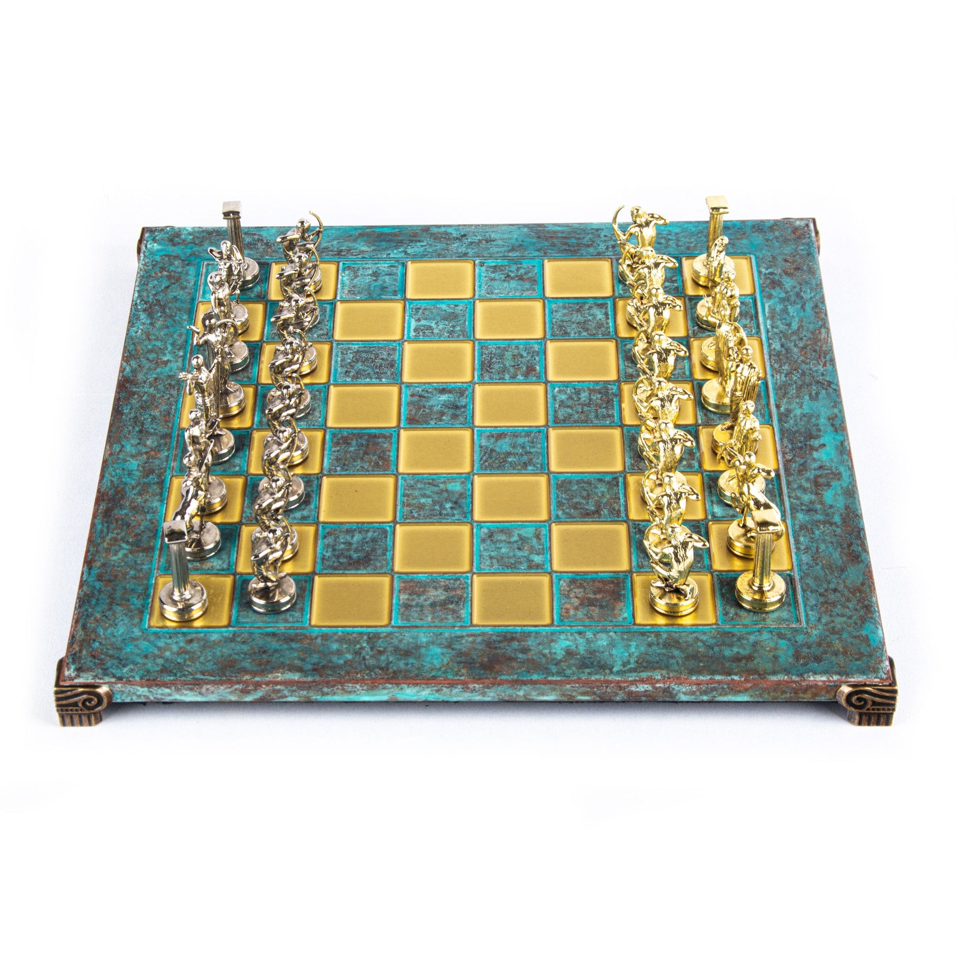 LABOURS OF HERCULES CHESS SET with gold/silver chessmen and bronze chessboard 36 x 36cm (Medium) - Premium Chess from MANOPOULOS Chess & Backgammon - Just €210! Shop now at MANOPOULOS Chess & Backgammon