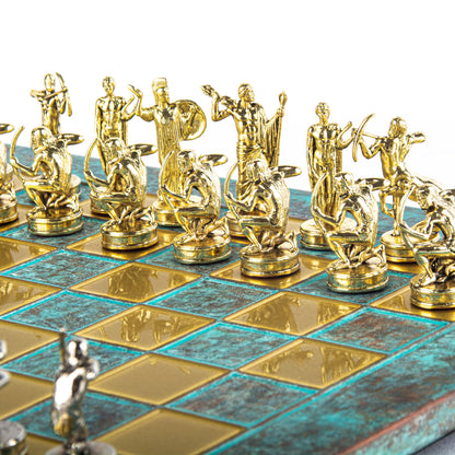 LABOURS OF HERCULES CHESS SET with gold/silver chessmen and bronze chessboard 36 x 36cm (Medium) - Premium Chess from MANOPOULOS Chess & Backgammon - Just €210! Shop now at MANOPOULOS Chess & Backgammon