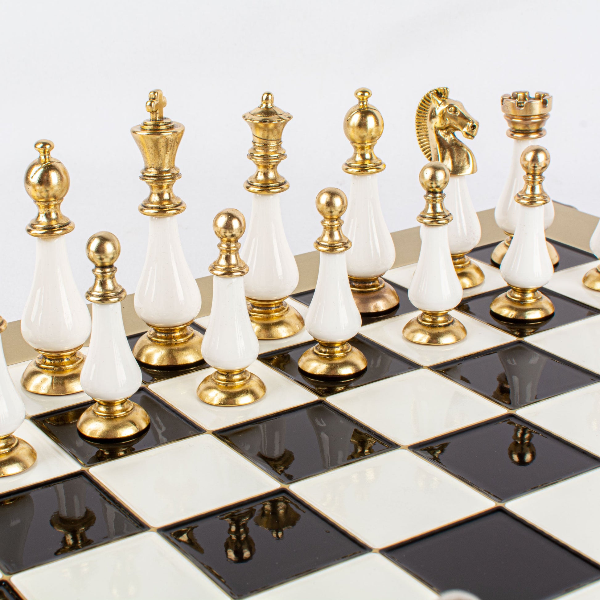 Handcrafted Classic Metal Staunton Chess Set with Pearl Elements, Black & White (Large) - Premium Chess from MANOPOULOS Chess & Backgammon - Just €393! Shop now at MANOPOULOS Chess & Backgammon