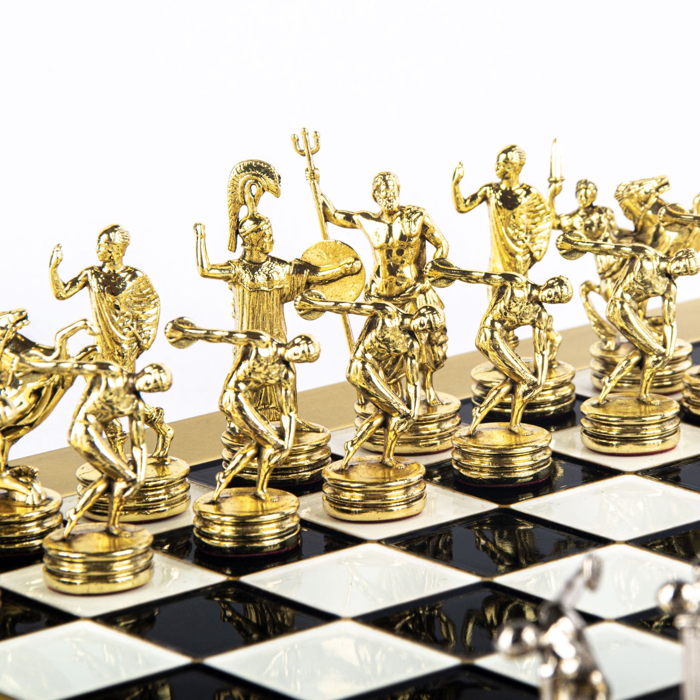 DISCUS THROWER CHESS SET with gold/silver chessmen and bronze chessboard 36 x 36cm (Medium) - Premium Chess from MANOPOULOS Chess & Backgammon - Just €210! Shop now at MANOPOULOS Chess & Backgammon