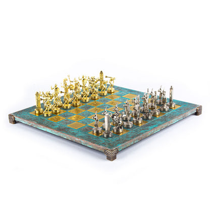 DISCUS THROWER CHESS SET with gold/silver chessmen and bronze chessboard 36 x 36cm (Medium) - Premium Chess from MANOPOULOS Chess & Backgammon - Just €210! Shop now at MANOPOULOS Chess & Backgammon