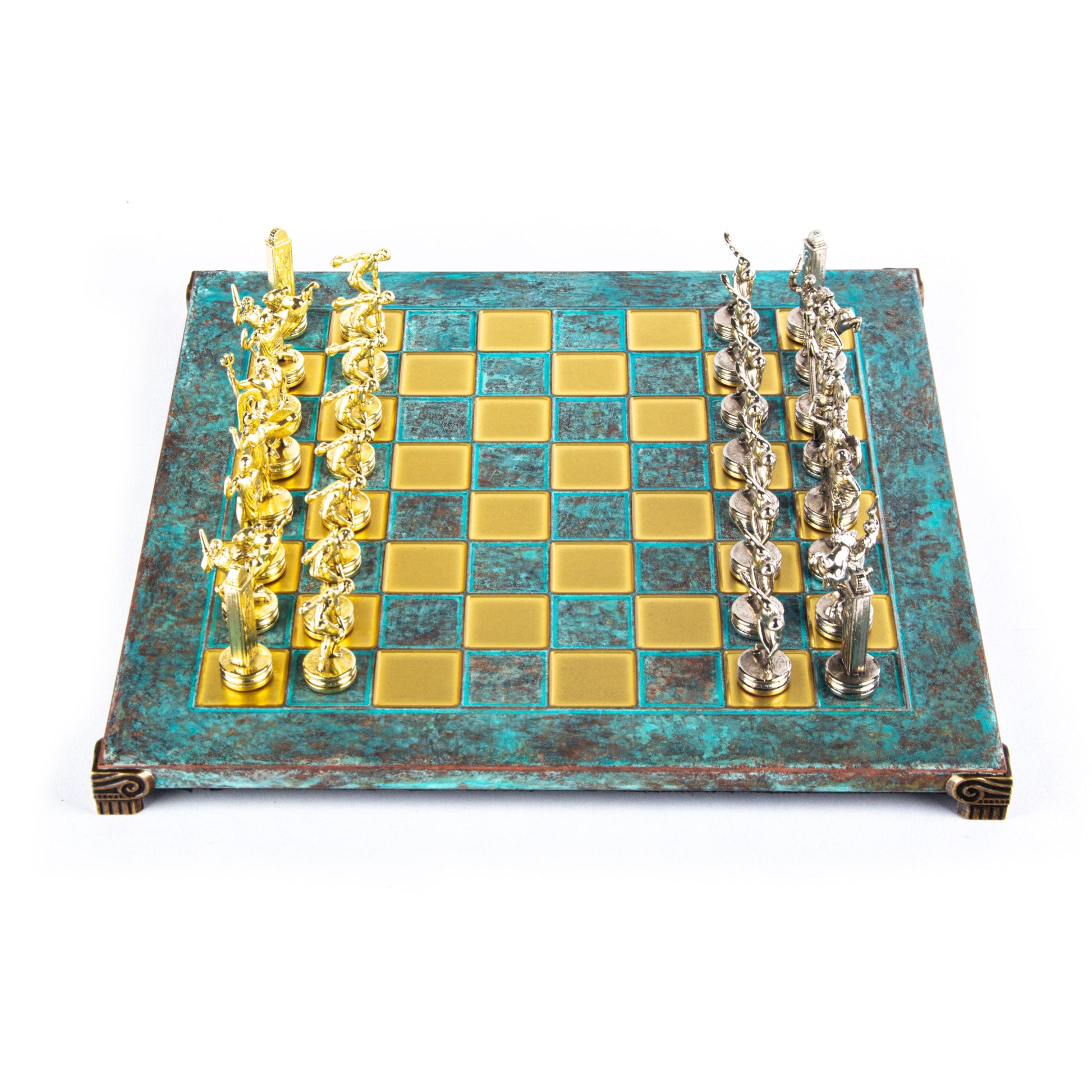 DISCUS THROWER CHESS SET with gold/silver chessmen and bronze chessboard 36 x 36cm (Medium) - Premium Chess from MANOPOULOS Chess & Backgammon - Just €210! Shop now at MANOPOULOS Chess & Backgammon