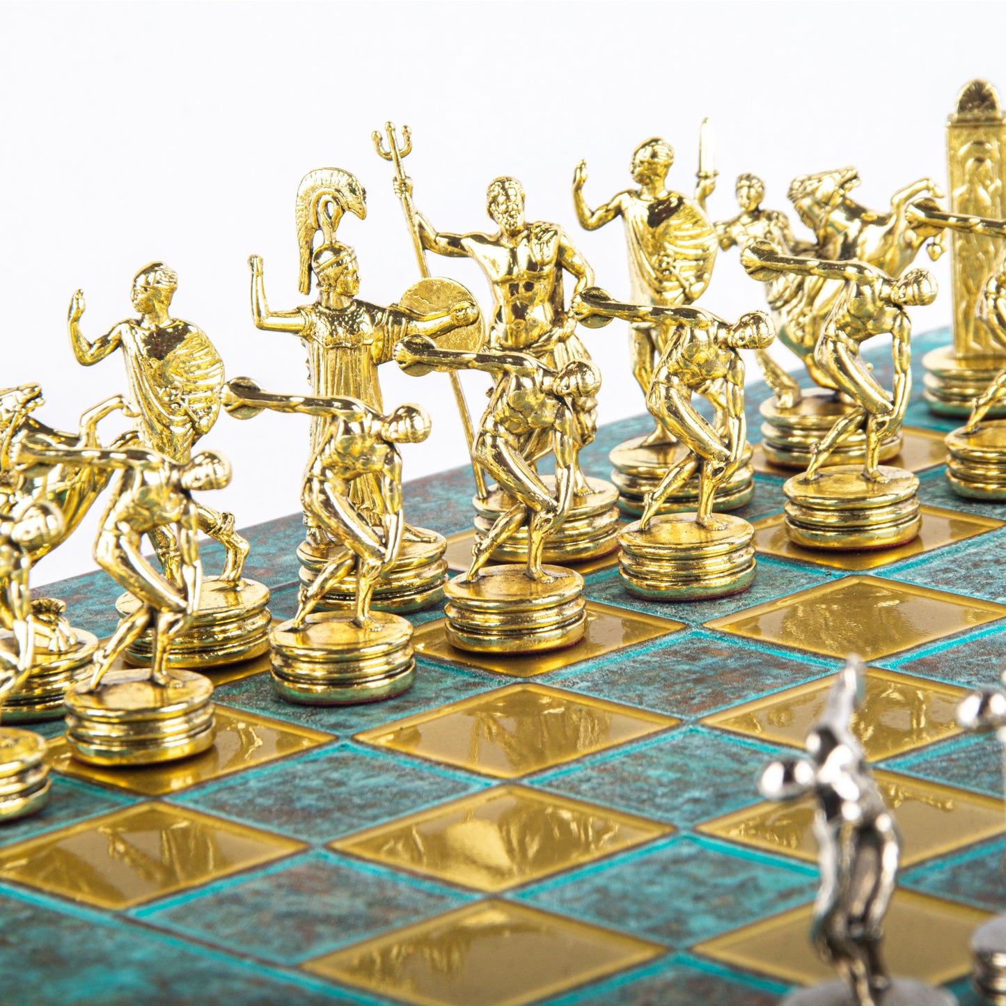 DISCUS THROWER CHESS SET with gold/silver chessmen and bronze chessboard 36 x 36cm (Medium) - Premium Chess from MANOPOULOS Chess & Backgammon - Just €210! Shop now at MANOPOULOS Chess & Backgammon