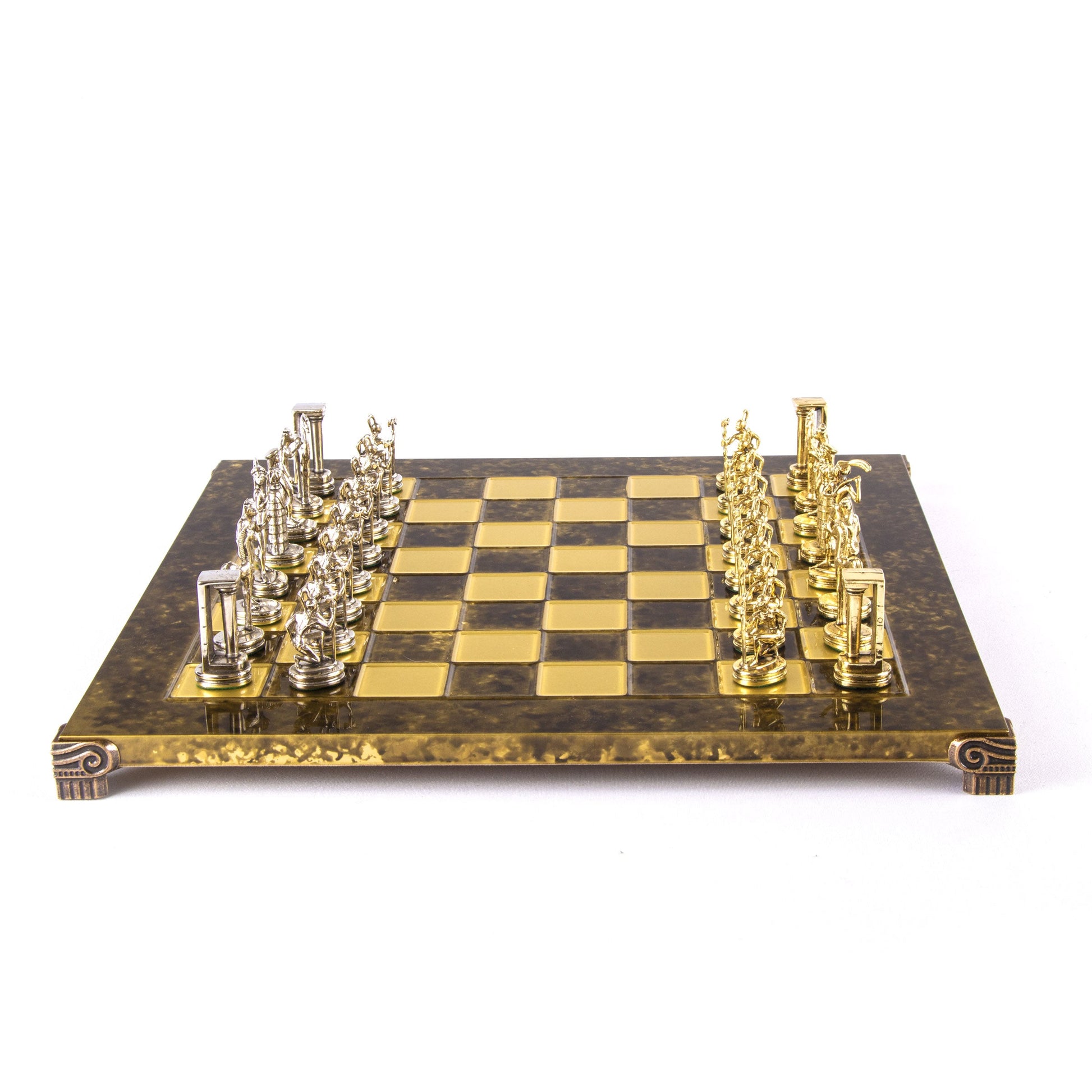 MINOAN WARRIOR CHESS SET with gold/silver chessmen and bronze chessboard 36 x 36cm (Medium) - Premium Chess from MANOPOULOS Chess & Backgammon - Just €210! Shop now at MANOPOULOS Chess & Backgammon