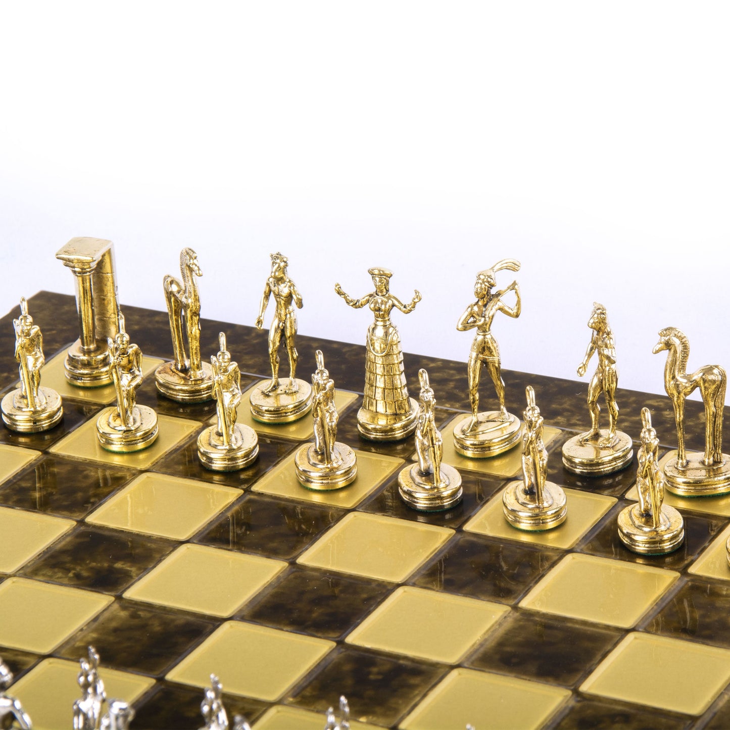 MINOAN WARRIOR CHESS SET with gold/silver chessmen and bronze chessboard 36 x 36cm (Medium) - Premium Chess from MANOPOULOS Chess & Backgammon - Just €210! Shop now at MANOPOULOS Chess & Backgammon