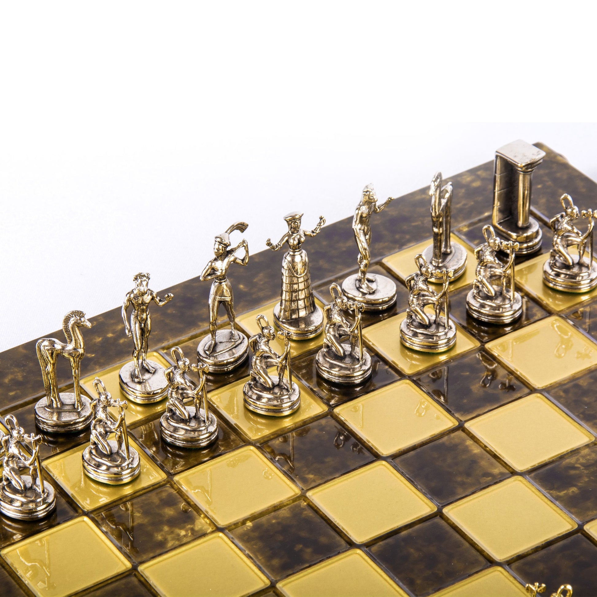 MINOAN WARRIOR CHESS SET with gold/silver chessmen and bronze chessboard 36 x 36cm (Medium) - Premium Chess from MANOPOULOS Chess & Backgammon - Just €210! Shop now at MANOPOULOS Chess & Backgammon