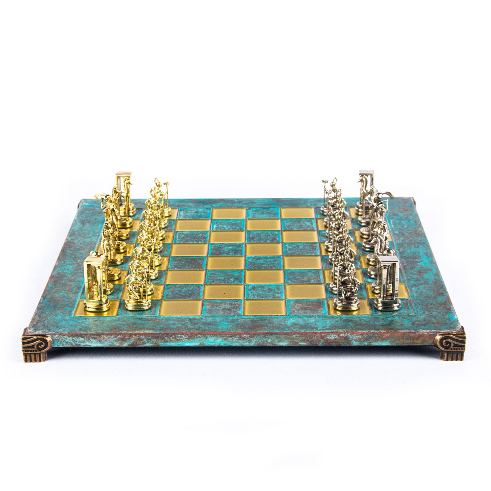 MINOAN WARRIOR CHESS SET with gold/silver chessmen and bronze chessboard 36 x 36cm (Medium) - Premium Chess from MANOPOULOS Chess & Backgammon - Just €210! Shop now at MANOPOULOS Chess & Backgammon