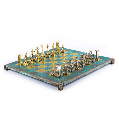 MINOAN WARRIOR CHESS SET with gold/silver chessmen and bronze chessboard 36 x 36cm (Medium) - Premium Chess from MANOPOULOS Chess & Backgammon - Just €210! Shop now at MANOPOULOS Chess & Backgammon