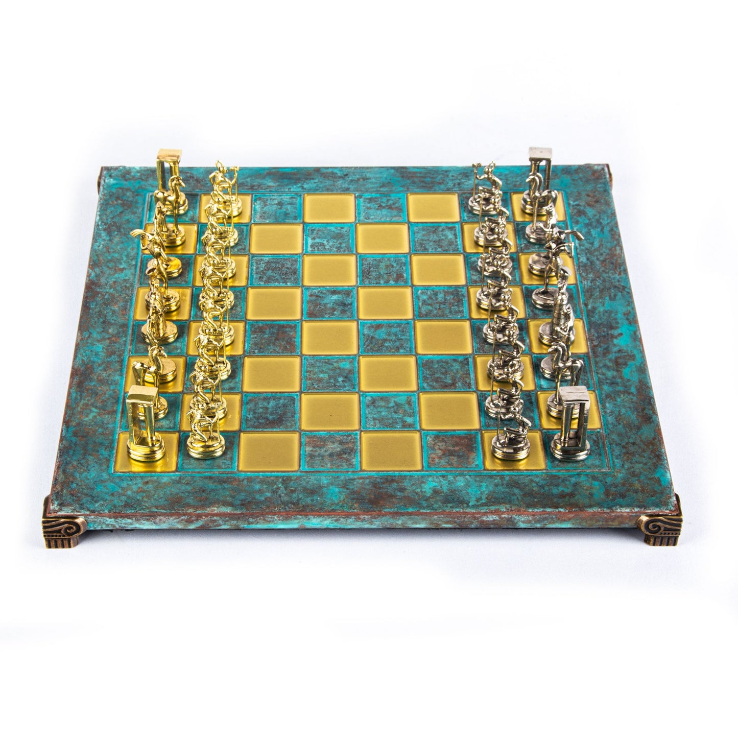 MINOAN WARRIOR CHESS SET with gold/silver chessmen and bronze chessboard 36 x 36cm (Medium) - Premium Chess from MANOPOULOS Chess & Backgammon - Just €210! Shop now at MANOPOULOS Chess & Backgammon