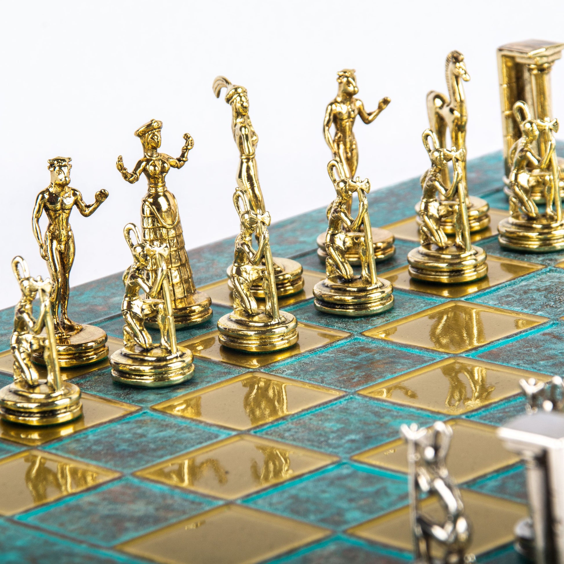 MINOAN WARRIOR CHESS SET with gold/silver chessmen and bronze chessboard 36 x 36cm (Medium) - Premium Chess from MANOPOULOS Chess & Backgammon - Just €210! Shop now at MANOPOULOS Chess & Backgammon