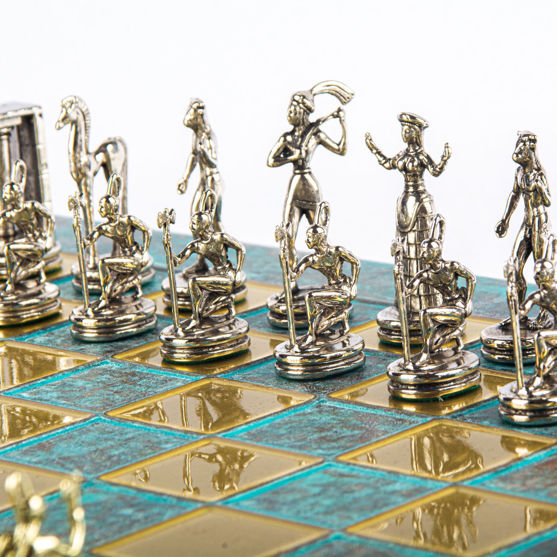 MINOAN WARRIOR CHESS SET with gold/silver chessmen and bronze chessboard 36 x 36cm (Medium) - Premium Chess from MANOPOULOS Chess & Backgammon - Just €210! Shop now at MANOPOULOS Chess & Backgammon