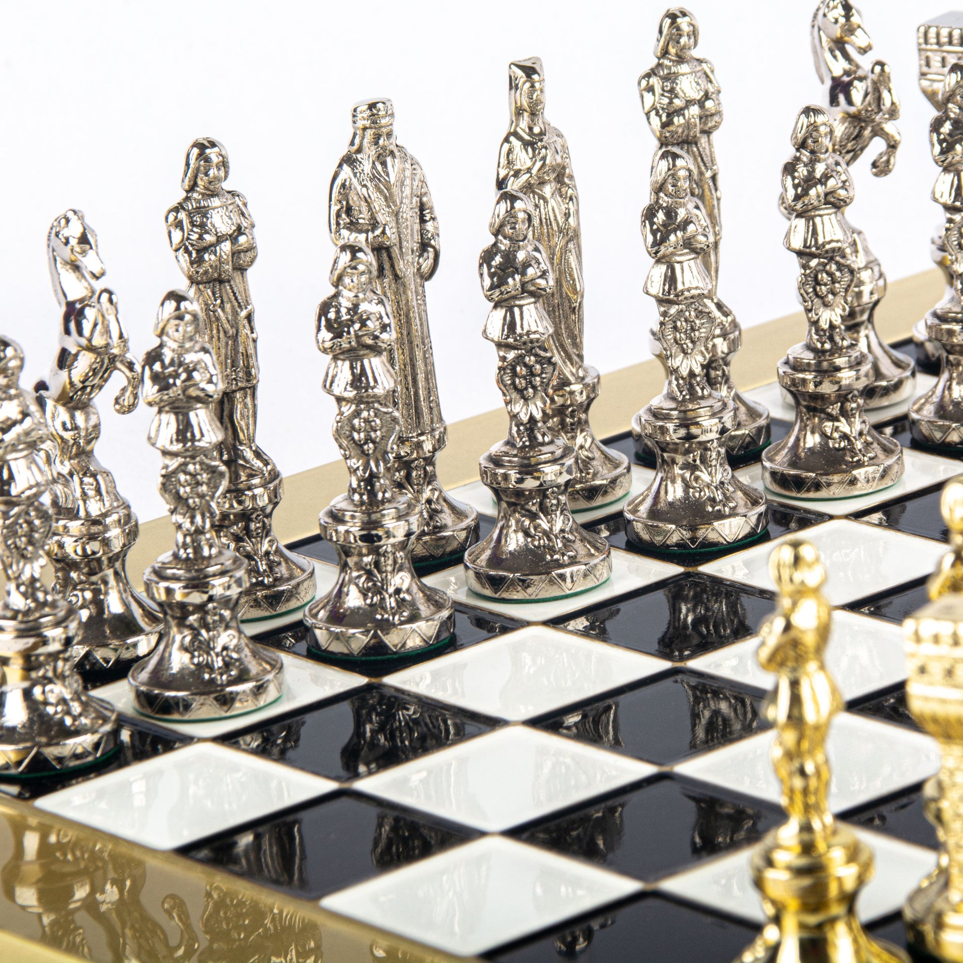 RENAISSANCE CHESS SET with gold/silver chessmen and bronze chessboard 36 x 36cm (Medium) - Premium Chess from MANOPOULOS Chess & Backgammon - Just €210! Shop now at MANOPOULOS Chess & Backgammon