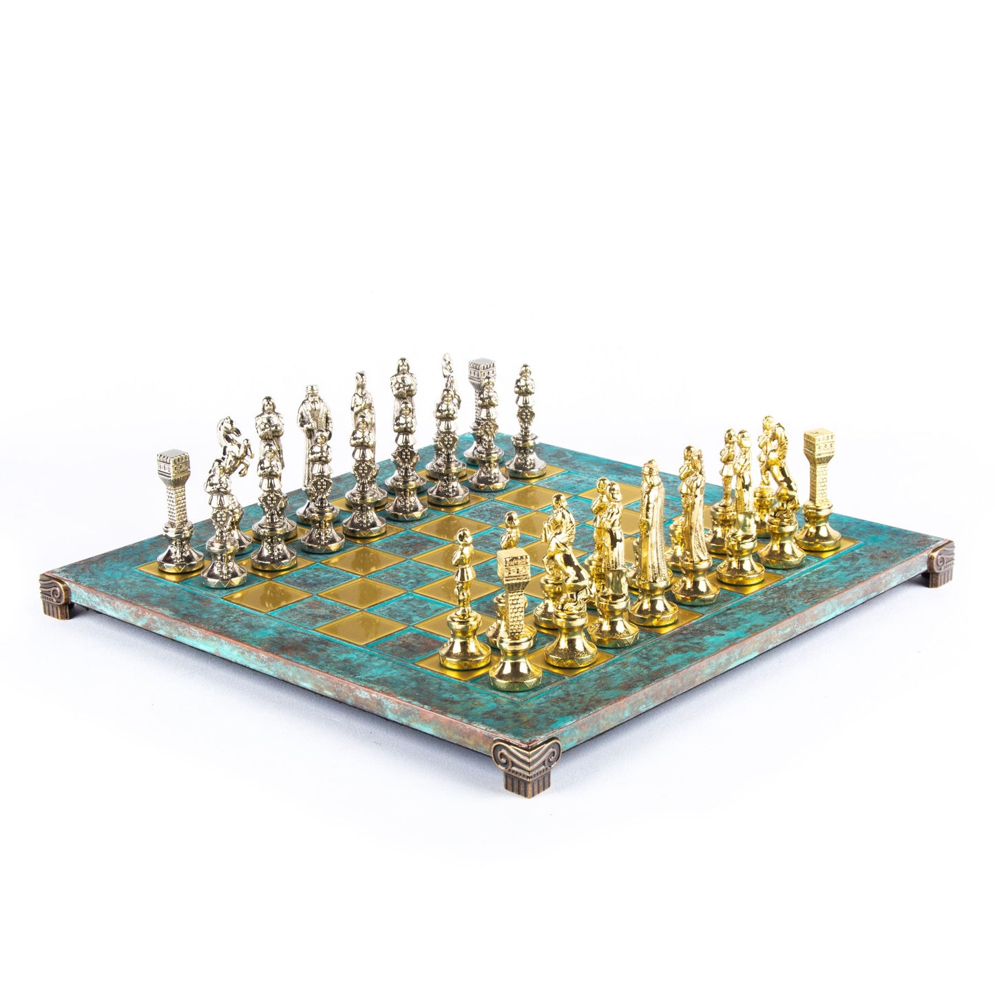 RENAISSANCE CHESS SET with gold/silver chessmen and bronze chessboard 36 x 36cm (Medium) - Premium Chess from MANOPOULOS Chess & Backgammon - Just €210! Shop now at MANOPOULOS Chess & Backgammon