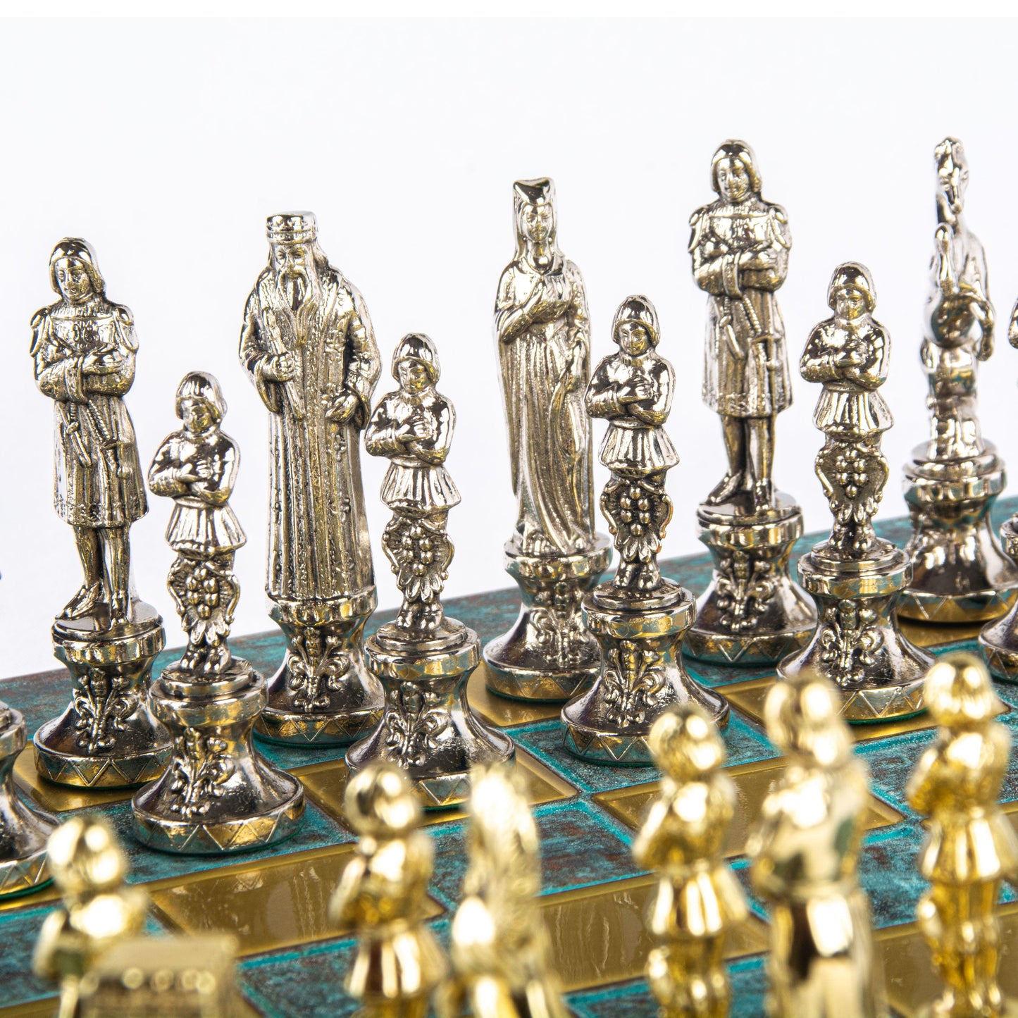 RENAISSANCE CHESS SET with gold/silver chessmen and bronze chessboard 36 x 36cm (Medium) - Premium Chess from MANOPOULOS Chess & Backgammon - Just €210! Shop now at MANOPOULOS Chess & Backgammon