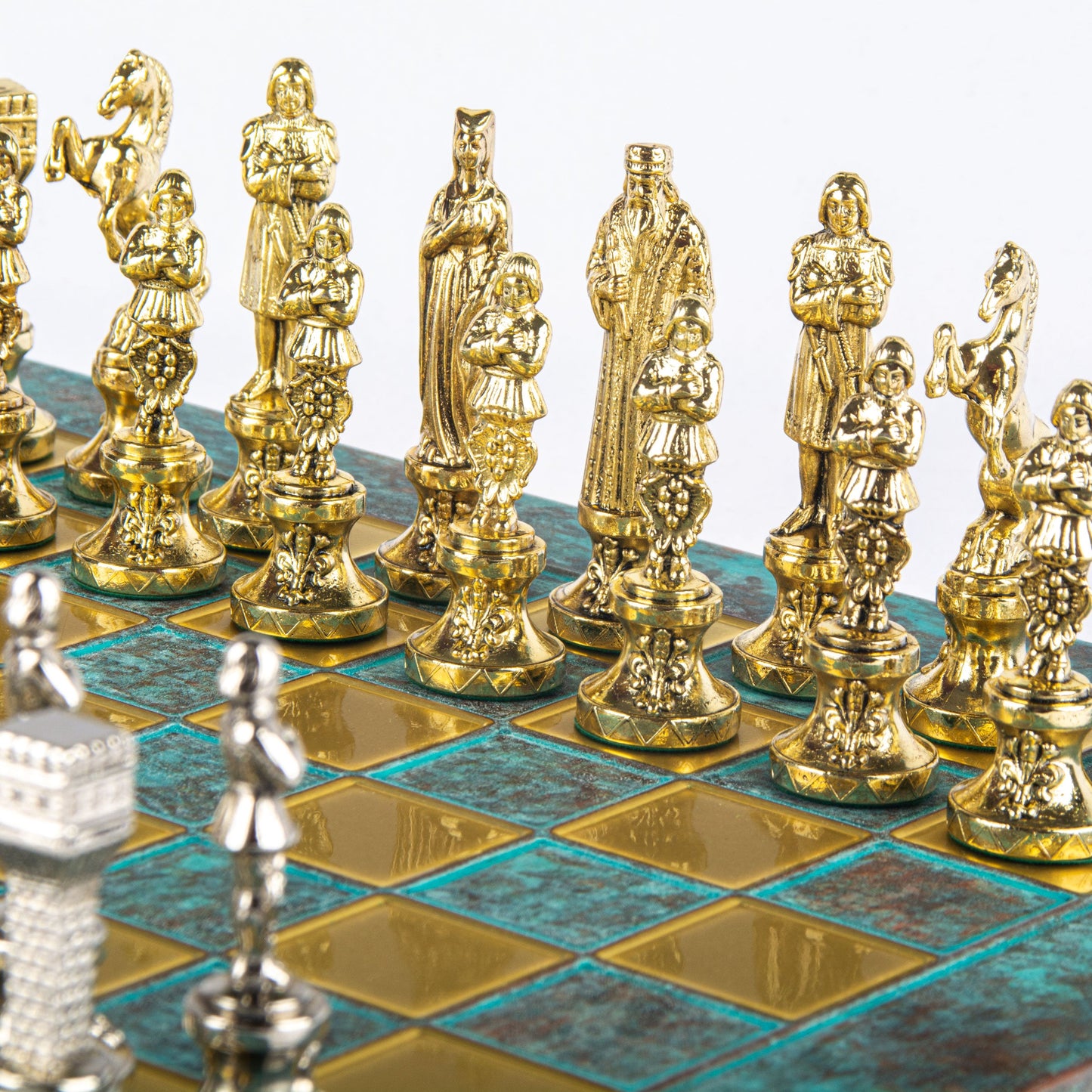 RENAISSANCE CHESS SET with gold/silver chessmen and bronze chessboard 36 x 36cm (Medium) - Premium Chess from MANOPOULOS Chess & Backgammon - Just €210! Shop now at MANOPOULOS Chess & Backgammon