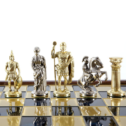 GREEK ROMAN PERIOD CHESS SET in wooden box with gold/silver chessmen and bronze chessboard 41 x 41cm (Large) - Premium Chess from MANOPOULOS Chess & Backgammon - Just €239! Shop now at MANOPOULOS Chess & Backgammon