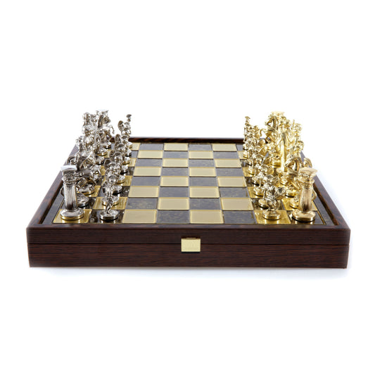 GREEK ROMAN PERIOD CHESS SET in wooden box with gold/silver chessmen and bronze chessboard 41 x 41cm (Large) - Premium Chess from MANOPOULOS Chess & Backgammon - Just €239! Shop now at MANOPOULOS Chess & Backgammon