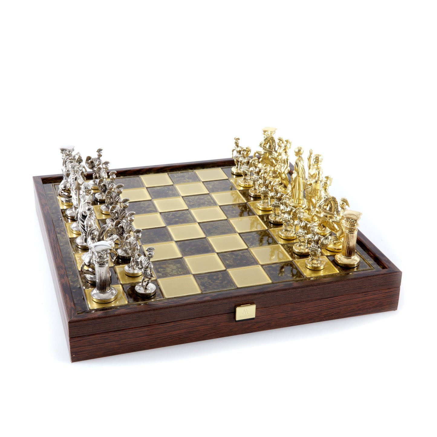 GREEK ROMAN PERIOD CHESS SET in wooden box with gold/silver chessmen and bronze chessboard 41 x 41cm (Large) - Premium Chess from MANOPOULOS Chess & Backgammon - Just €239! Shop now at MANOPOULOS Chess & Backgammon