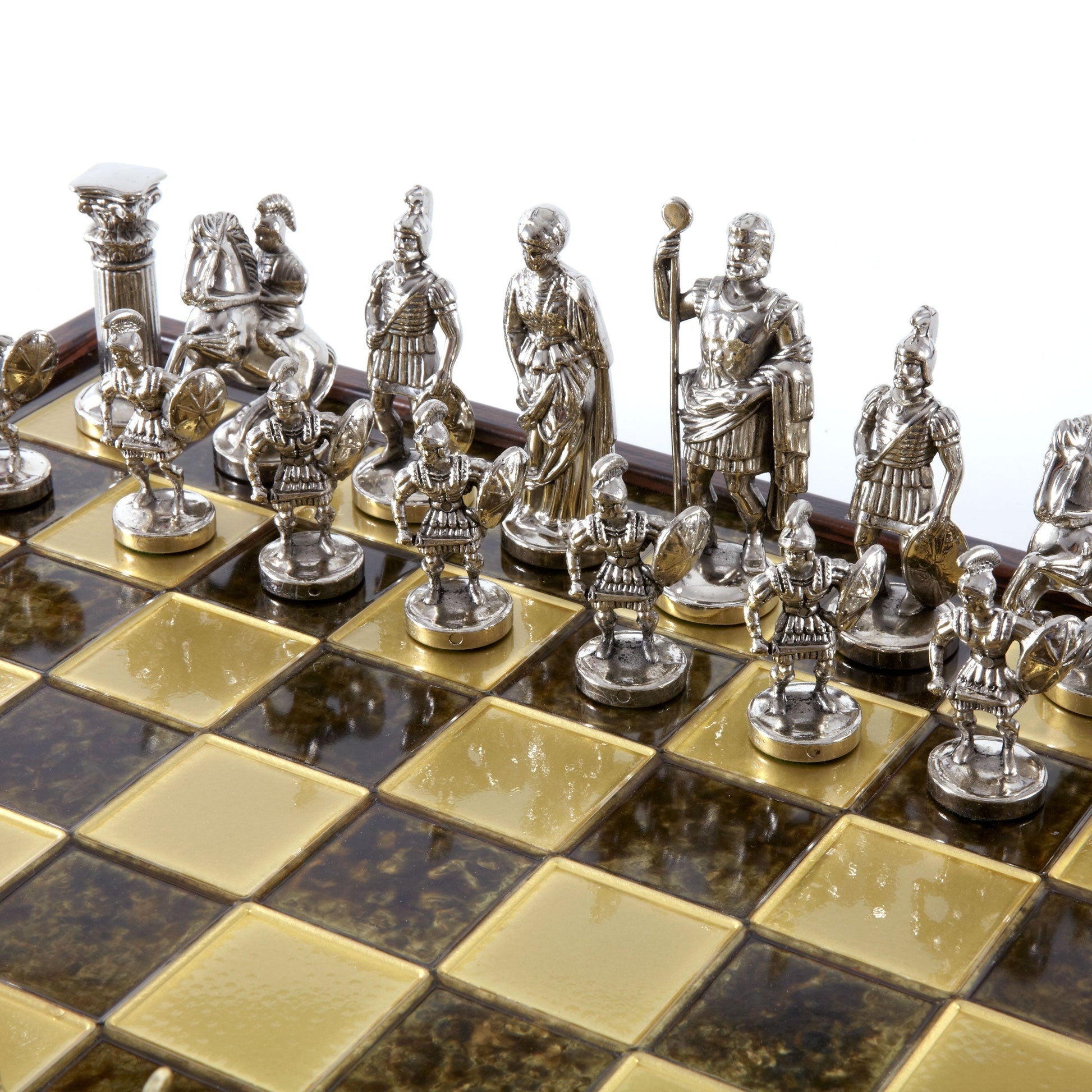 GREEK ROMAN PERIOD CHESS SET in wooden box with gold/silver chessmen and bronze chessboard 41 x 41cm (Large) - Premium Chess from MANOPOULOS Chess & Backgammon - Just €239! Shop now at MANOPOULOS Chess & Backgammon