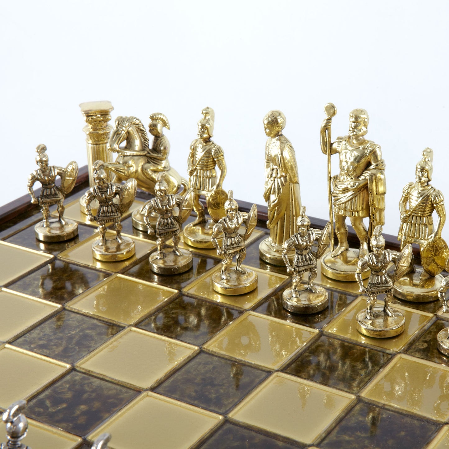 GREEK ROMAN PERIOD CHESS SET in wooden box with gold/silver chessmen and bronze chessboard 41 x 41cm (Large) - Premium Chess from MANOPOULOS Chess & Backgammon - Just €239! Shop now at MANOPOULOS Chess & Backgammon