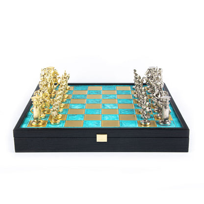 GREEK ROMAN PERIOD CHESS SET in wooden box with gold/silver chessmen and bronze chessboard 41 x 41cm (Large) - Premium Chess from MANOPOULOS Chess & Backgammon - Just €239! Shop now at MANOPOULOS Chess & Backgammon